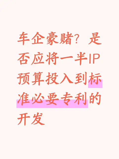 车企豪赌？是否应将一半IP预算投入到标准必